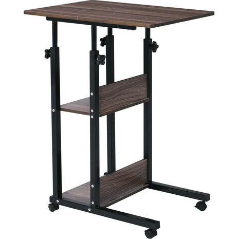 LIFT Βοηθητικό Τραπεζάκι Μέταλλο Βαφή Μαύρο, Melamine Απόχρωση Σκούρο Καρυδί (ΕΜ48,2)