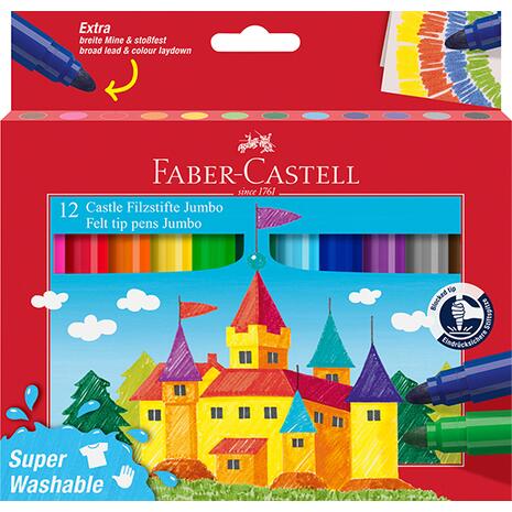 Μαρκαδόροι ζωγραφικής Faber-Castell Jumbo Super Washable χονδροί (πακέτο 12 χρωμάτων) 154311