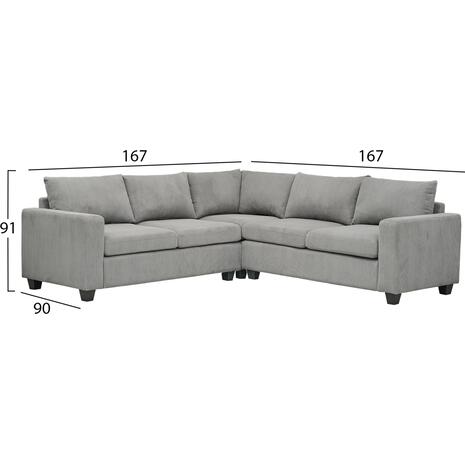 ΓΩΝΙΑΚΟΣ ΚΑΝΑΠΕΣ CALDER HM3286.01 ΓΚΡΙ ΥΦΑΣΜΑ 254x254x90(κάθισμα)x91Υεκ.