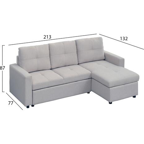 ΓΩΝΙΑΚΟΣ ΚΑΝΑΠΕΣ-ΚΡΕΒΑΤΙ ΑΝΑΣΤΡΕΨΙΜΟΣ SALINO HM3285.01 ΓΚΡΙ ΥΦΑΣΜΑ 213x132x87Yεκ