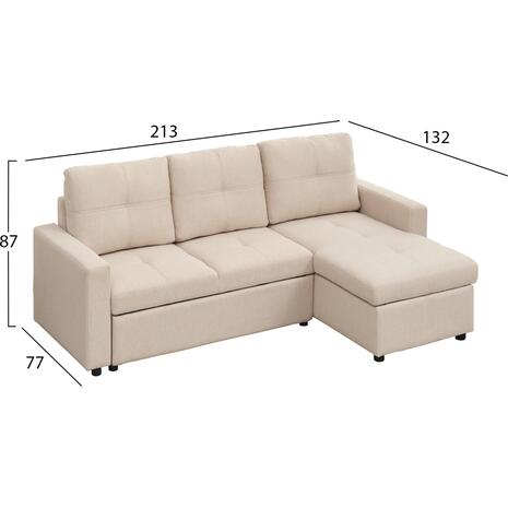 ΓΩΝΙΑΚΟΣ ΚΑΝΑΠΕΣ-ΚΡΕΒΑΤΙ ΑΝΑΣΤΡΕΨΙΜΟΣ SALINO HM3285.03 ΜΠΕΖ ΥΦΑΣΜΑ 213x132x87Yεκ