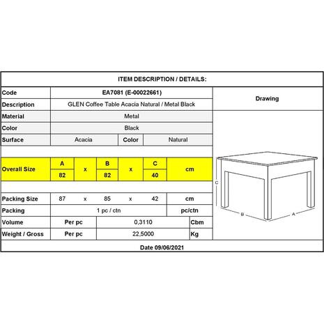GLEN Τραπεζάκι Σαλονιού Καθιστικού, Μέταλλο Βαφή Μαύρο, Ξύλο Ακακία Φυσικό (ΕΑ7081)