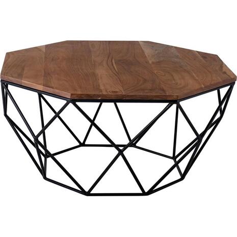 GLEN Τραπεζάκι Σαλονιού Καθιστικού, Μέταλλο Βαφή Μαύρο, Ξύλο Ακακία Φυσικό (ΕΑ7081)