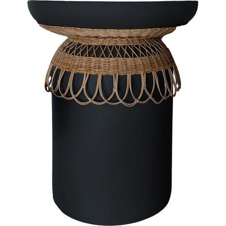 ΒΟΗΘΗΤΙΚΟ ΤΡΑΠΕΖΙ PRILEP HM18159.01 FIBER CEMENT ΜΑΥΡΟ & RATTAN--Φ60x76,5Υεκ