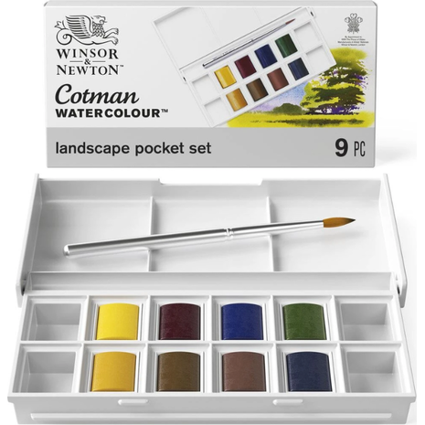 Κασετίνα Winsor & Newton Cotman Νερομπογιές με 8 πλακάκια Landscape & Πινέλο