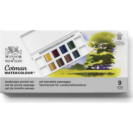 Κασετίνα Winsor & Newton Cotman Νερομπογιές με 8 πλακάκια Landscape & Πινέλο