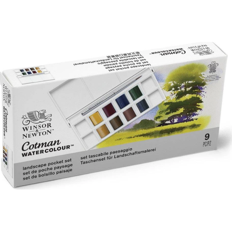 Κασετίνα Winsor & Newton Cotman Νερομπογιές με 8 πλακάκια Landscape & Πινέλο