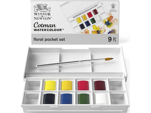Κασετίνα Winsor & Newton Cotman Νερομπογιές με 8 πλακάκια Floral & Πινέλο