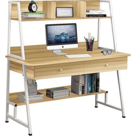 ΓΡΑΦΕΙΟ Η/Υ 2 Συρτάρια 2 Ράφια Μέταλλο Βαφή Άσπρο, MDF - Melamine  Απόχρωση Sonoma (ΕΟ405,2)