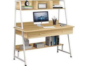 ΓΡΑΦΕΙΟ Η/Υ 2 Συρτάρια 2 Ράφια Μέταλλο Βαφή Άσπρο, MDF - Melamine  Απόχρωση Sonoma (ΕΟ405,2)