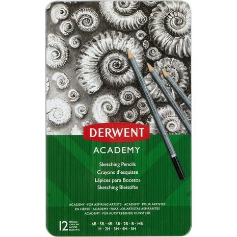 Μολύβια σχεδίου Derwent Academy σε μεταλλική κασετίνα (σετ 12 τεμαχίων)