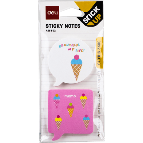 Χαρτιά σημειώσεων Deli-EA55302 Stick Up 51x51mm 2x30 φύλλα (διάφορα σχέδια)