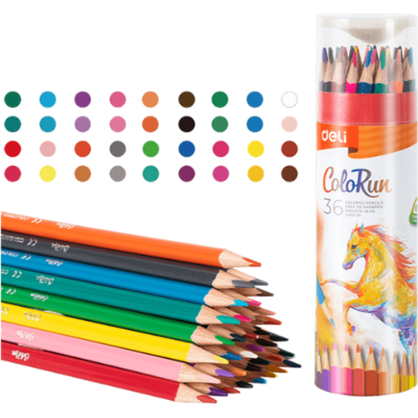 Ξυλομπογιές τριγωνικές + ξύστρα Deli Colorun Φ2.9mm (πακέτο 36 τεμαχίων) (Διάφορα χρώματα)