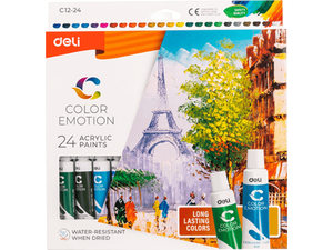 Σετ 24 ακρυλικών χρωμάτων των 12ml Deli color emotion (Διάφορα χρώματα)