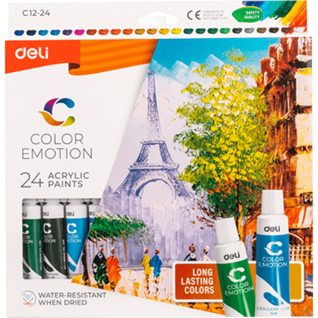 Σετ 24 ακρυλικών χρωμάτων των 12ml Deli color emotion (Διάφορα χρώματα)