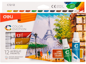 Σετ 12 ακρυλικών χρωμάτων των 12ml Deli color emotion (Διάφορα χρώματα)