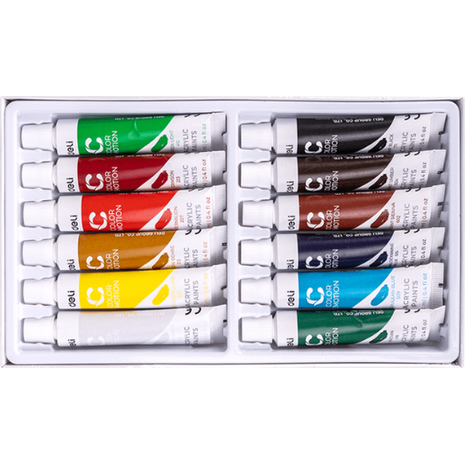 Σετ 12 ακρυλικών χρωμάτων των 12ml Deli color emotion (Διάφορα χρώματα)