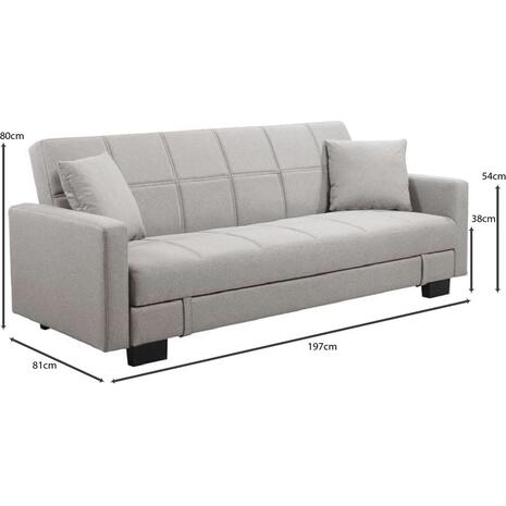 KELSO Καναπές - Κρεβάτι με Αποθηκευτικό Χώρο, 3Θέσιος, Ύφασμα Ανοιχτό Γκρι (Ε9928,2)