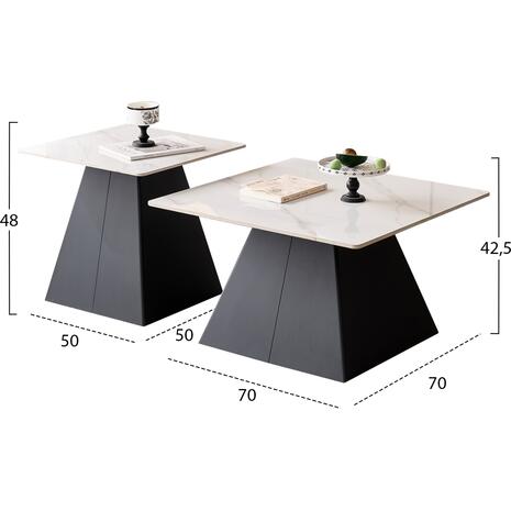 ΣΕΤ 2 ΤΡΑΠΕΖΙΑ ΣΑΛΟΝΙΟΥ QUBER(X) HM18311.02 SINTERED STONE ΤΕΤΡΑΓΩΝΟ--ΒΑΣΕΙΣ ΜΑΥΡΕΣ