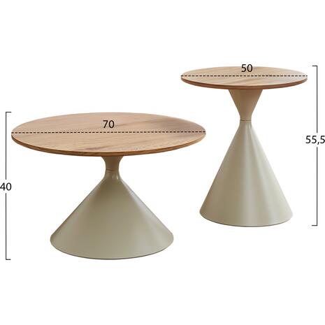 ΣΕΤ 2 ΤΡΑΠΕΖΙΑ ΣΑΛΟΝΙΟΥ JENNEL(X) HM18308.04 ΜΕΤΑΛΛΟ ΣΑΜΠΑΝΙ--MDF ΣΕ ΦΥΣΙΚΟ Φ50εκ & Φ70εκ