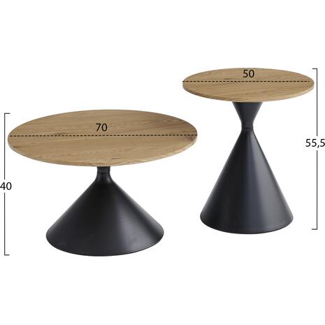 ΣΕΤ 2 ΤΡΑΠΕΖΙΑ ΣΑΛΟΝΙΟΥ JENNEL(X) HM18308.02 ΜΕΤΑΛΛΟ ΜΑΥΡΟ--MDF ΣΕ ΦΥΣΙΚΟ Φ50εκ & Φ70εκ