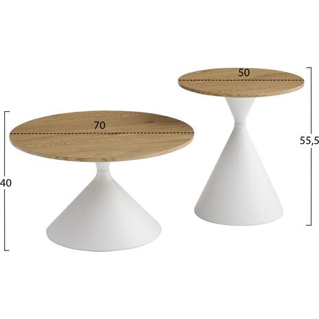 ΣΕΤ 2 ΤΡΑΠΕΖΙΑ ΣΑΛΟΝΙΟΥ JENNEL(X) HM18308.01 ΜΕΤΑΛΛΟ ΛΕΥΚΟ--MDF ΣΕ ΦΥΣΙΚΟ Φ50εκ & Φ70εκ