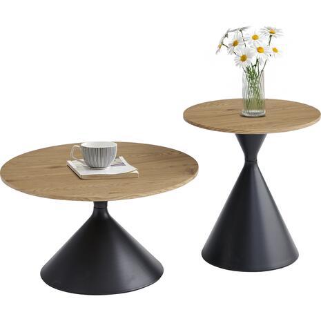 ΣΕΤ 2 ΤΡΑΠΕΖΙΑ ΣΑΛΟΝΙΟΥ JENNEL(X) HM18308.02 ΜΕΤΑΛΛΟ ΜΑΥΡΟ--MDF ΣΕ ΦΥΣΙΚΟ Φ50εκ & Φ70εκ