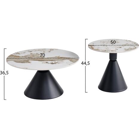 ΣΕΤ 2 ΤΡΑΠΕΖΙΑ ΣΑΛΟΝΙΟΥ JEN HM18305.02 ΜΕΤΑΛΛΟ ΜΑΥΡΟ-SINTERED STONE PANDORA Φ50εκ & Φ70εκ