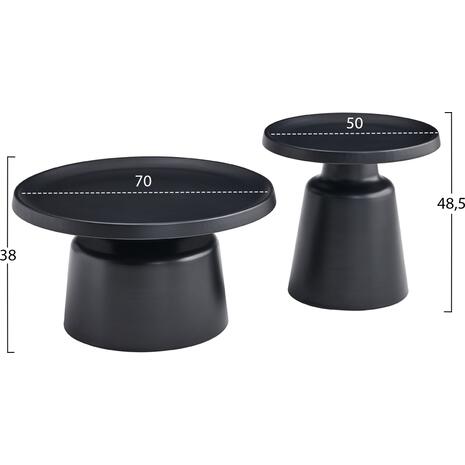 ΣΕΤ 2 ΤΡΑΠΕΖΙΑ ΣΑΛΟΝΙΟΥ RINKON2 HM18304.02 ΜΕΤΑΛΛΟ ΣΕ ΜΑΥΡΟ Φ49εκ & Φ69εκ