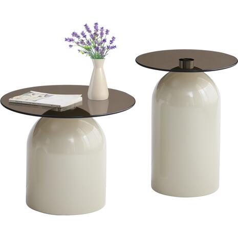 ΣΕΤ 2 ΤΡΑΠΕΖΙΑ ΣΑΛΟΝΙΟΥ BELLINS HM18314.04 ΜΠΕΖ ΜΕΤΑΛ.ΒΑΣΕΙΣ--ΓΥΑΛΙ Φ50εκ & Φ39,5εκ