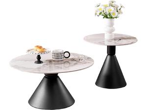 ΣΕΤ 2 ΤΡΑΠΕΖΙΑ ΣΑΛΟΝΙΟΥ JEN HM18305.02 ΜΕΤΑΛΛΟ ΜΑΥΡΟ-SINTERED STONE PANDORA Φ50εκ & Φ70εκ