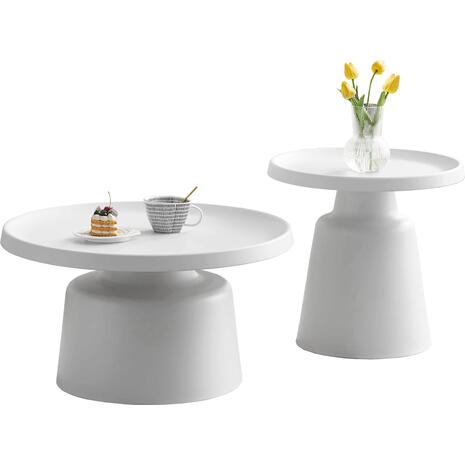 ΣΕΤ 2 ΤΡΑΠΕΖΙΑ ΣΑΛΟΝΙΟΥ RINKON2 HM18304.01 ΜΕΤΑΛΛΟ ΣΕ ΛΕΥΚΟ Φ49εκ & Φ69εκ