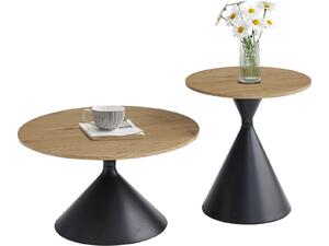 ΣΕΤ 2 ΤΡΑΠΕΖΙΑ ΣΑΛΟΝΙΟΥ JENNEL(X) HM18308.02 ΜΕΤΑΛΛΟ ΜΑΥΡΟ--MDF ΣΕ ΦΥΣΙΚΟ Φ50εκ & Φ70εκ