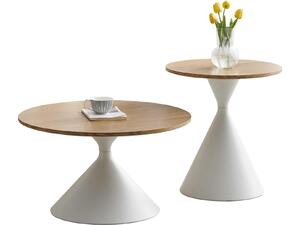 ΣΕΤ 2 ΤΡΑΠΕΖΙΑ ΣΑΛΟΝΙΟΥ JENNEL(X) HM18308.01 ΜΕΤΑΛΛΟ ΛΕΥΚΟ--MDF ΣΕ ΦΥΣΙΚΟ Φ50εκ & Φ70εκ