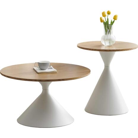 ΣΕΤ 2 ΤΡΑΠΕΖΙΑ ΣΑΛΟΝΙΟΥ JENNEL(X) HM18308.01 ΜΕΤΑΛΛΟ ΛΕΥΚΟ--MDF ΣΕ ΦΥΣΙΚΟ Φ50εκ & Φ70εκ