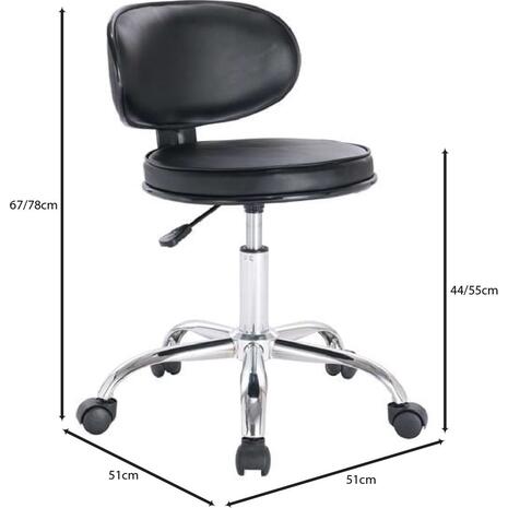 GLORY Σκαμπό με Πλάτη, Χρώμιο PU Μαύρο, Τροχήλατο, Ρύθμιση Ύψους, Περιστρεφόμενο (σετ 2 τεμαχίων) (ΕΜ404)