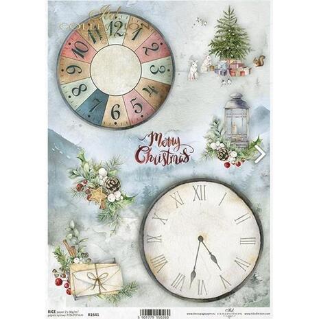 Ριζόχαρτο Decoupage "Christmas tree, clock, clock face" 21x29.7εκ. (ITD-R1641)
