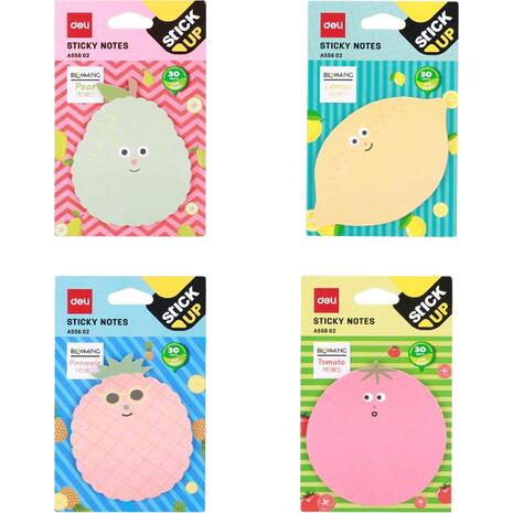 Χαρτιά σημειώσεων αυτοκόλλητα Deli Stick Up 76x76mm 30φ διάφορα σχέδια φρούτων