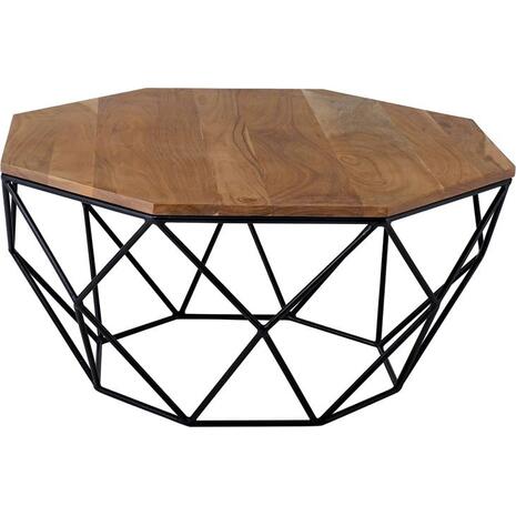 GLEN Τραπεζάκι Σαλονιού Καθιστικού, Μέταλλο Βαφή Μαύρο, Ξύλο Ακακία Φυσικό (ΕΑ7081)