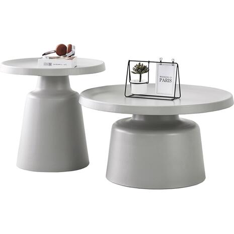 ΣΕΤ 2 ΤΡΑΠΕΖΙΑ ΣΑΛΟΝΙΟΥ RINKON2 HM18304.03 ΜΕΤΑΛΛΟ ΣΕ ΓΚΡΙ Φ50εκ & Φ70εκ