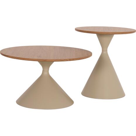 ΣΕΤ 2 ΤΡΑΠΕΖΙΑ ΣΑΛΟΝΙΟΥ JENNEL(X) HM18308.04 ΜΕΤΑΛΛΟ ΣΑΜΠΑΝΙ--MDF ΣΕ ΦΥΣΙΚΟ Φ50εκ & Φ70εκ