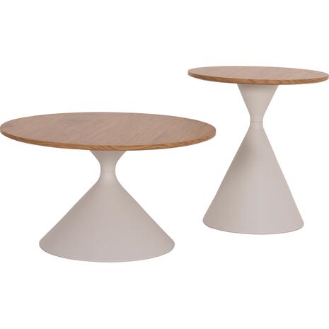 ΣΕΤ 2 ΤΡΑΠΕΖΙΑ ΣΑΛΟΝΙΟΥ JENNEL(X) HM18308.01 ΜΕΤΑΛΛΟ ΛΕΥΚΟ--MDF ΣΕ ΦΥΣΙΚΟ Φ50εκ & Φ70εκ