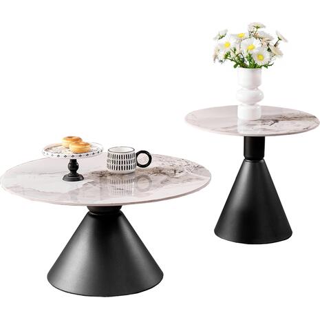 ΣΕΤ 2 ΤΡΑΠΕΖΙΑ ΣΑΛΟΝΙΟΥ JEN HM18305.02 ΜΕΤΑΛΛΟ ΜΑΥΡΟ-SINTERED STONE PANDORA Φ50εκ & Φ70εκ