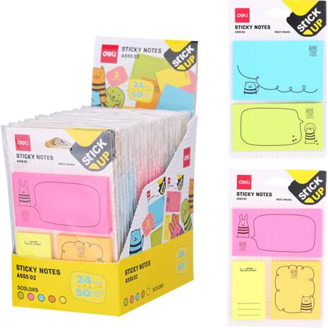 Αυτοκόλλητα χαρτάκια σημειώσεων Stick Up 50 φύλλων 76 x 95 mm (διάφορα σχέδια/χρώματα)