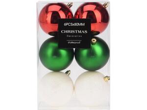 Σετ χριστουγεννιάτικες μπάλες 6 τεμαχίων, ∅8εκ. 3 σχεδίων κρεμ