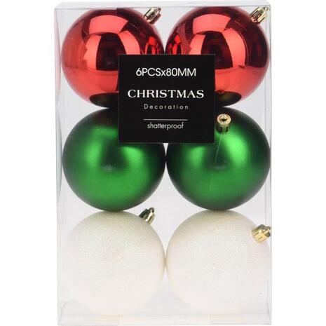 Σετ χριστουγεννιάτικες μπάλες 6 τεμαχίων, ∅8εκ. 3 σχεδίων κρεμ