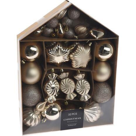 Σετ χριστουγεννιάτικα στολίδια 32 τεμαχίων, 7 σχεδίων κρεμ