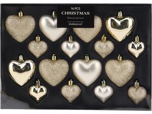 Σετ χριστουγεννιάτικα στολίδια-καρδιές 16 τεμαχίων, 3 σχεδίων χρυσές