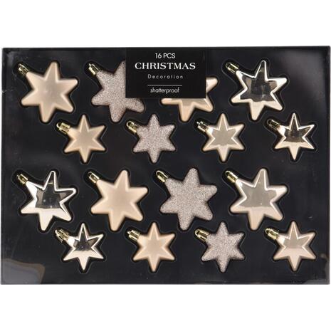 Σετ χριστουγεννιάτικα στολίδια-αστέρια 16 τεμαχίων, 3 σχεδίων κρεμ