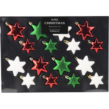 Σετ χριστουγεννιάτικα στολίδια-αστέρια 16 τεμαχίων, 3 σχεδίων παραδοσιακά